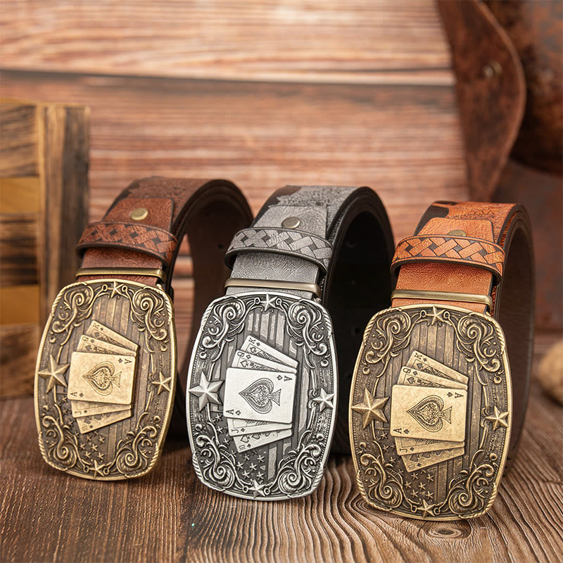 Vintage Poker Buckle Bear & Deer Printed Leather Belt - image 1