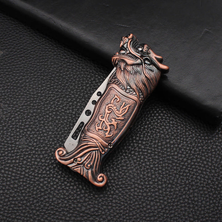 Antique Dragon Head Relief Windproof Butane Lighter - Copper - image 1