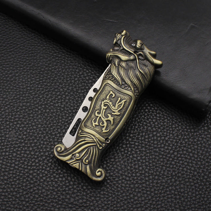 Antique Dragon Head Relief Windproof Butane Lighter - Bronze - image 5