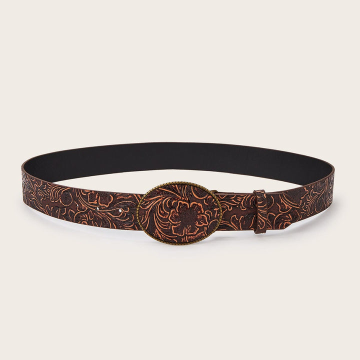 Western Charm Engraved Floral Pattern Leather Belt - image 3
