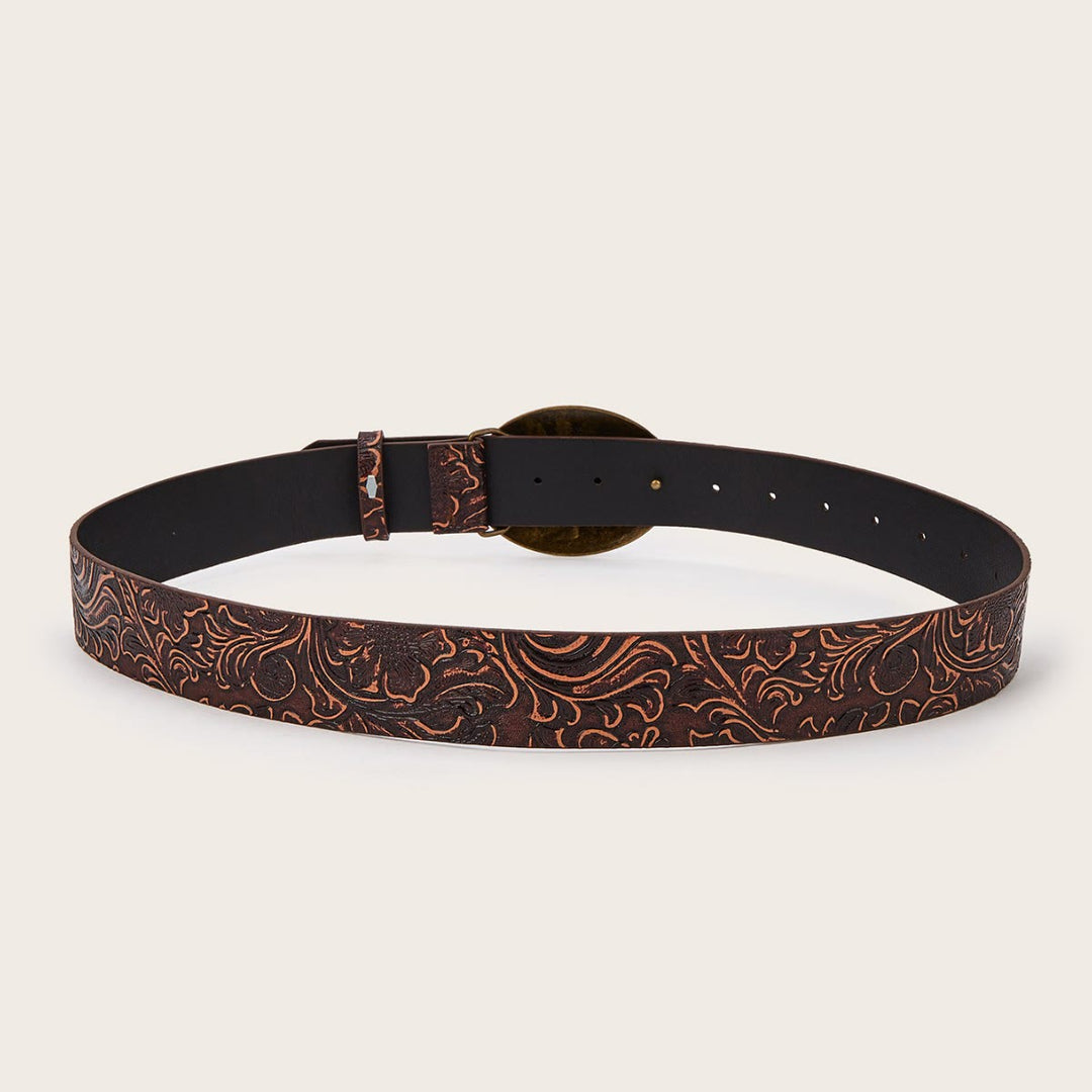 Western Charm Engraved Floral Pattern Leather Belt - image 4