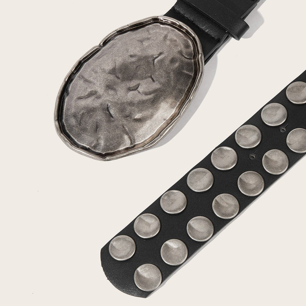 Rock Hammered Buckle Punk-Inspired Studded Leather Belt - image 1