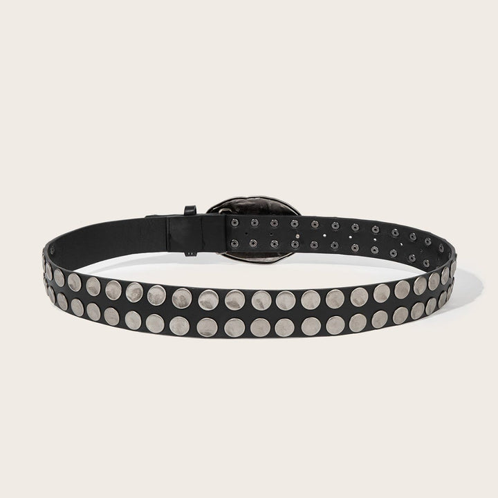 Rock Hammered Buckle Punk-Inspired Studded Leather Belt - image 3