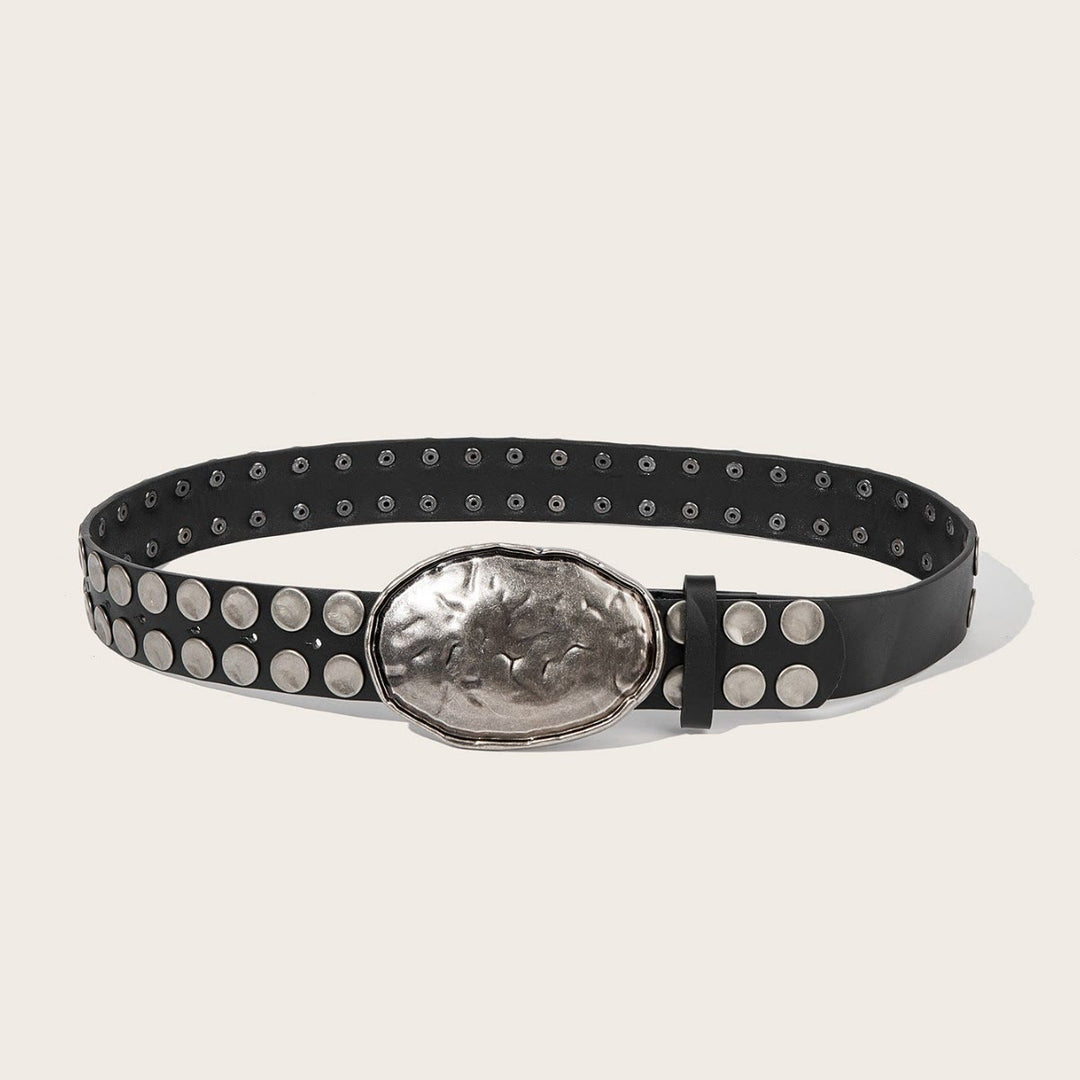 Rock Hammered Buckle Punk-Inspired Studded Leather Belt - image 2