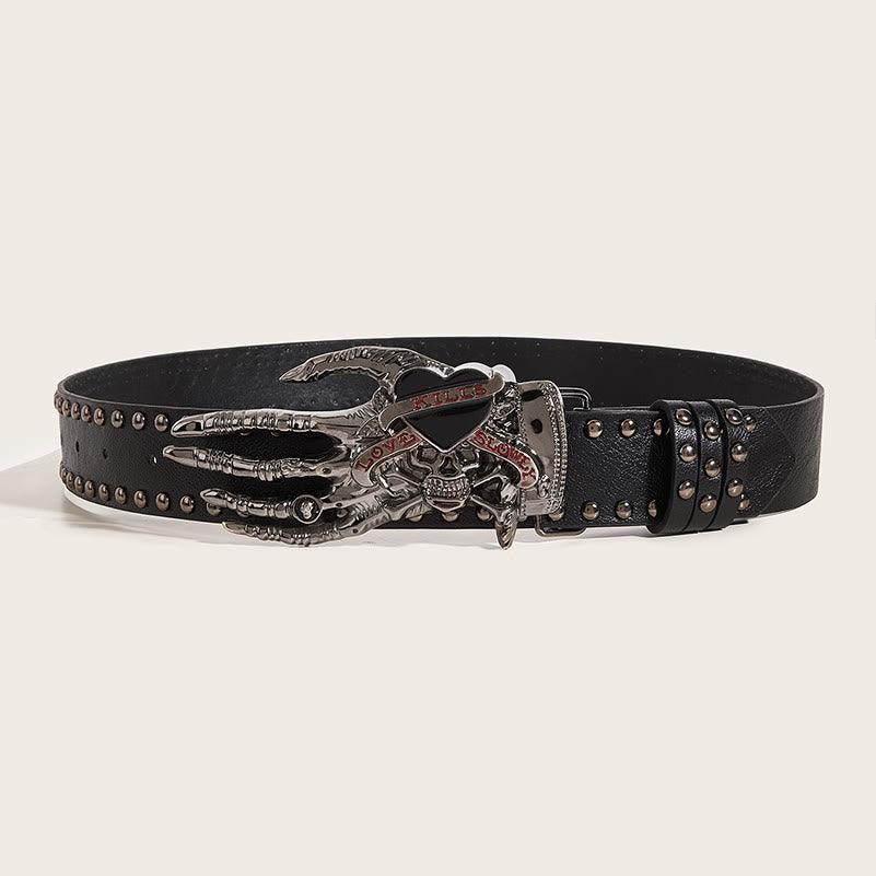 Gothic Skeleton Claw & Skull Studded Leather Belt - image 2