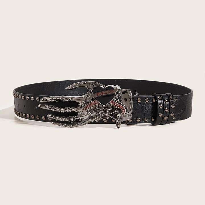 Gothic Skeleton Claw & Skull Studded Leather Belt - image 2