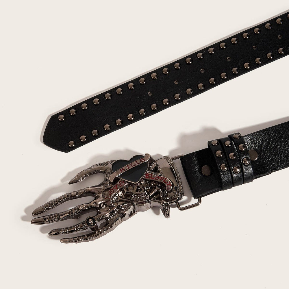 Gothic Skeleton Claw & Skull Studded Leather Belt - image 1