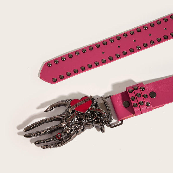 Gothic Skeleton Claw & Skull Studded Leather Belt - image 9