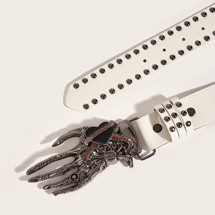 Gothic Skeleton Claw & Skull Studded Leather Belt - image 5
