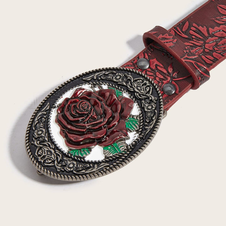 Dark Romantic Red Rose Embossed Leather Belt - image 1