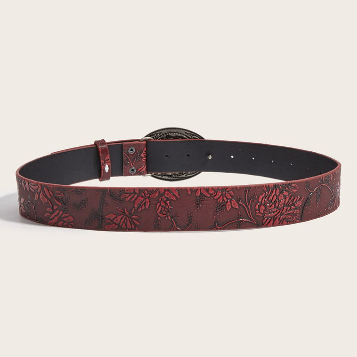 Dark Romantic Red Rose Embossed Leather Belt - image 3