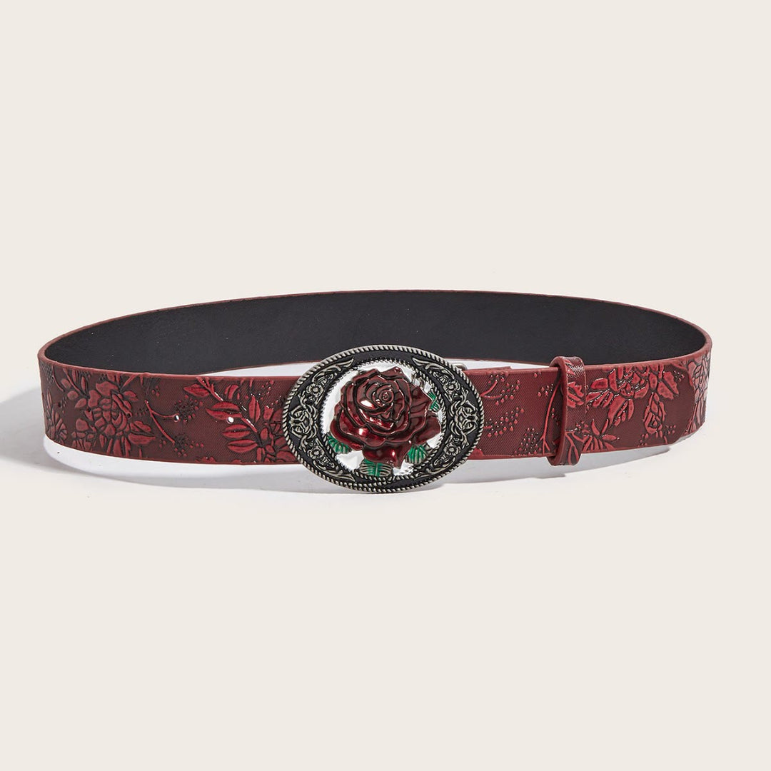 Dark Romantic Red Rose Embossed Leather Belt - image 2
