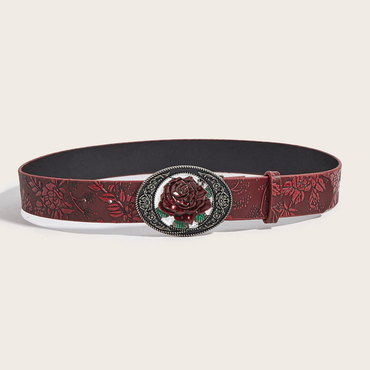 Dark Romantic Red Rose Embossed Leather Belt - image 2