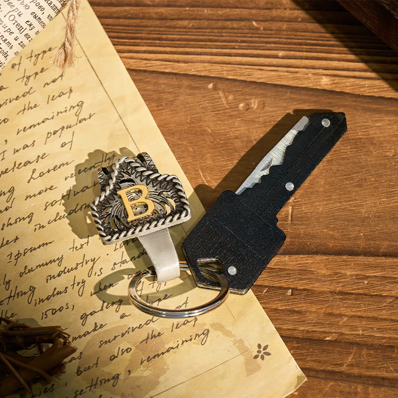 Western Retro Letter Keychain With Key-Shaped Knife - image 1