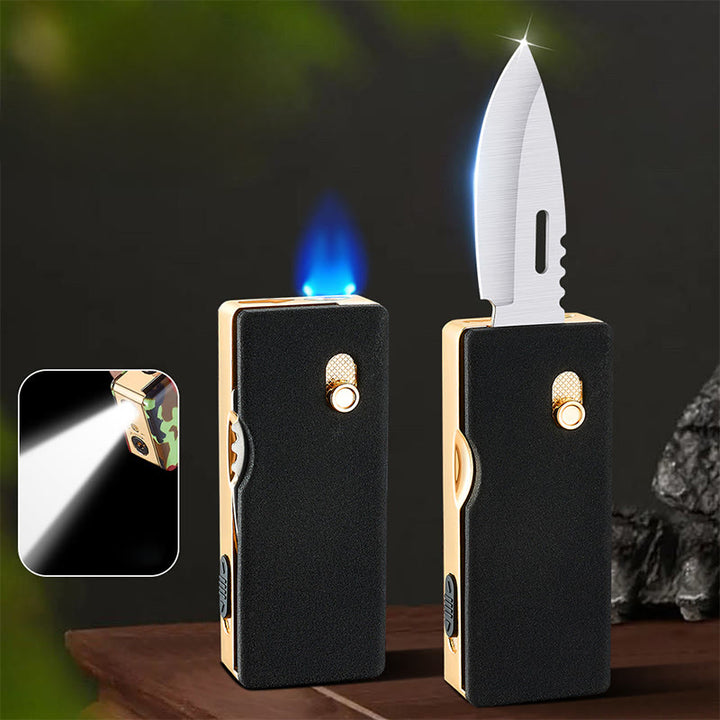 2-in-1 Golden Horse Relief Lighting Folding Knife Lighter - Black - image 12