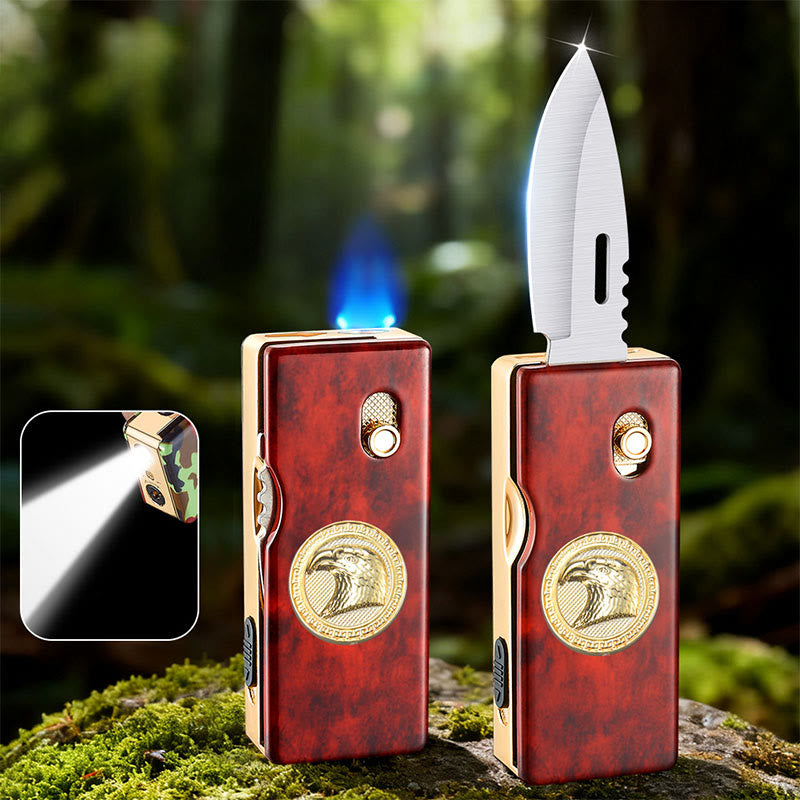 2-in-1 Golden Horse Relief Lighting Folding Knife Lighter - Eagle - image 3