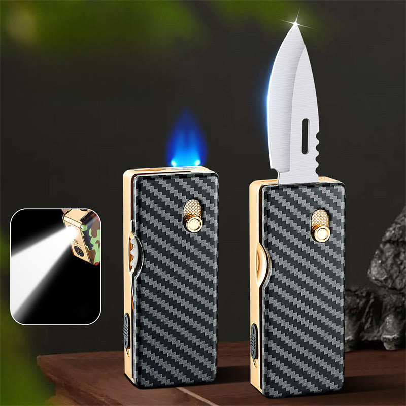 2-in-1 Golden Horse Relief Lighting Folding Knife Lighter - Carbon Fiber - image 7