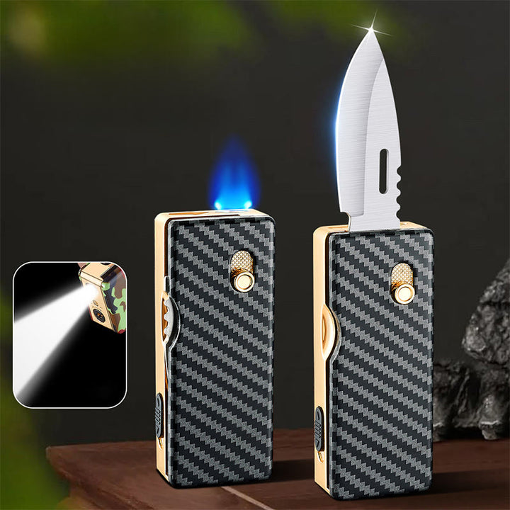 2-in-1 Golden Horse Relief Lighting Folding Knife Lighter - Carbon Fiber - image 7