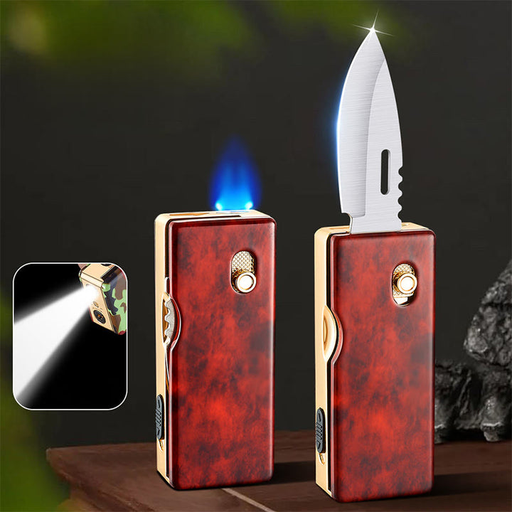 2-in-1 Golden Horse Relief Lighting Folding Knife Lighter - Red - image 13