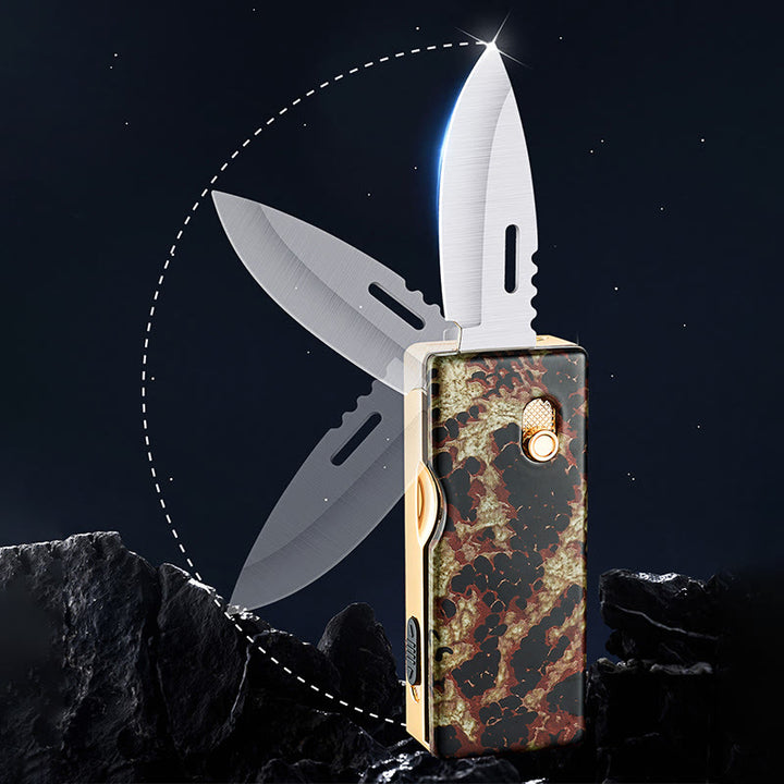 2-in-1 Golden Horse Relief Lighting Folding Knife Lighter - image 6