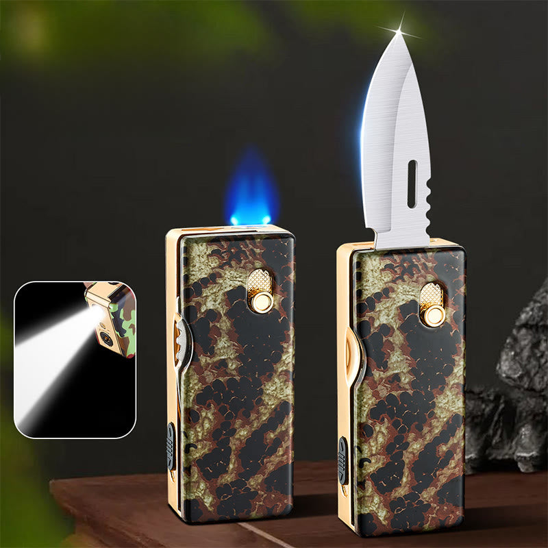 2-in-1 Golden Horse Relief Lighting Folding Knife Lighter - Snakeskin - image 5