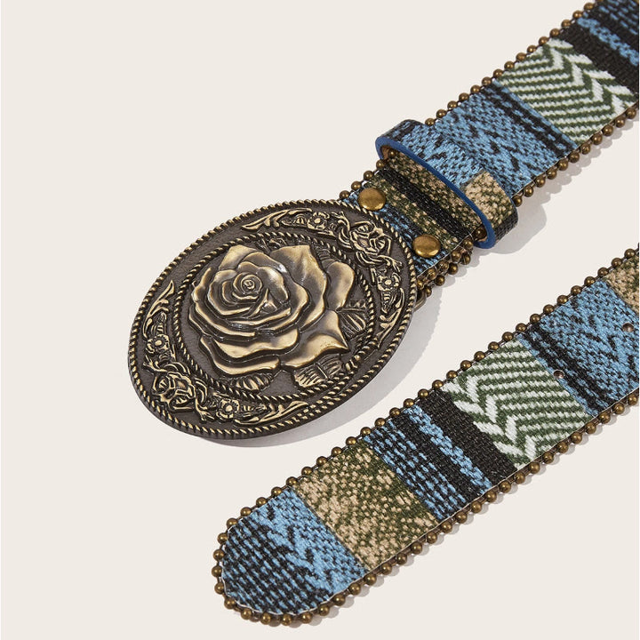 Western Romantic Rose Oval Buckle Braided Belt - image 1