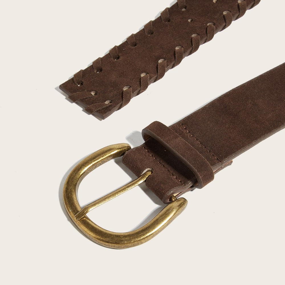 Men's Vintage Brass Pin Buckle Brown Leather Belt - image 1