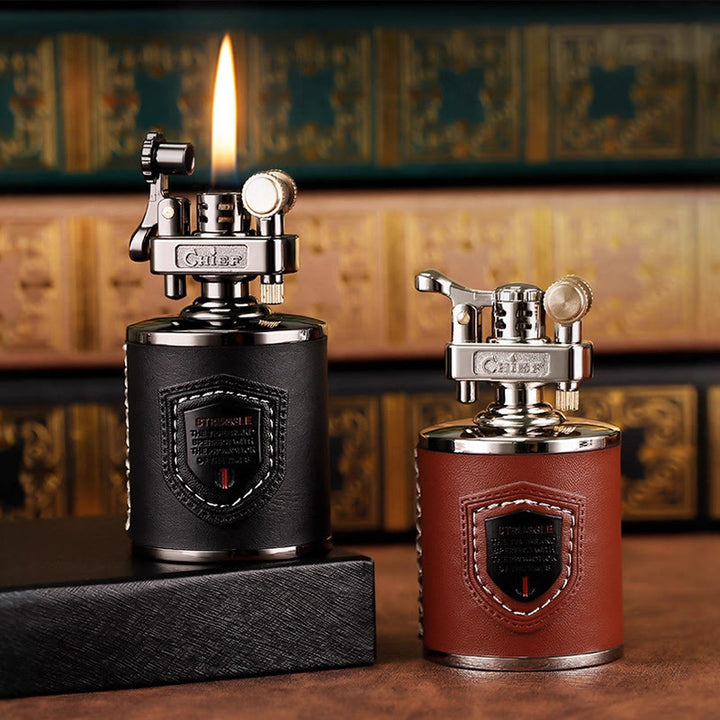 Vintage Can Shaped Leather Wrapped Kerosene Lighter - image 0