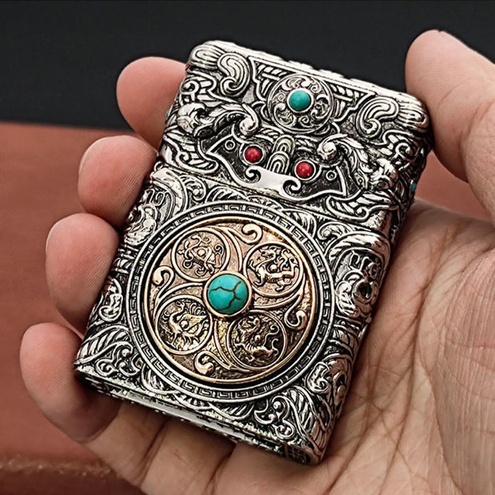 Whole Body Carved Texture Turquoise Kerosene Lighter - image 2