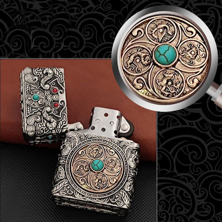Whole Body Carved Texture Turquoise Kerosene Lighter - image 1