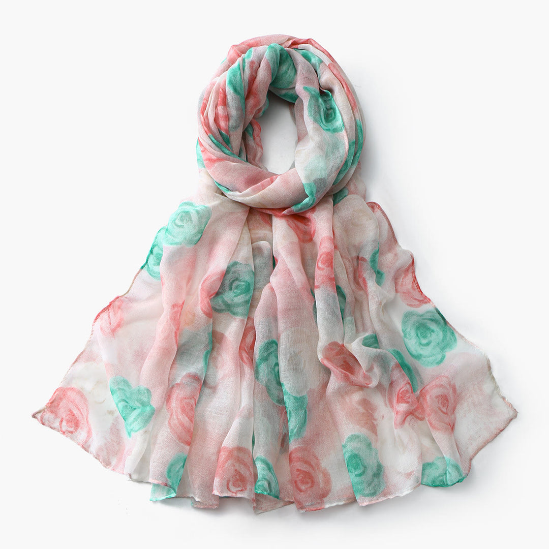 Women's Floral Print Summer Sunscreen Shawl Scarf - Pink - image 5