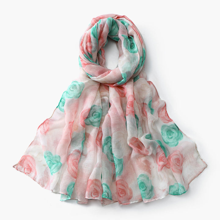 Women's Floral Print Summer Sunscreen Shawl Scarf - Pink - image 5