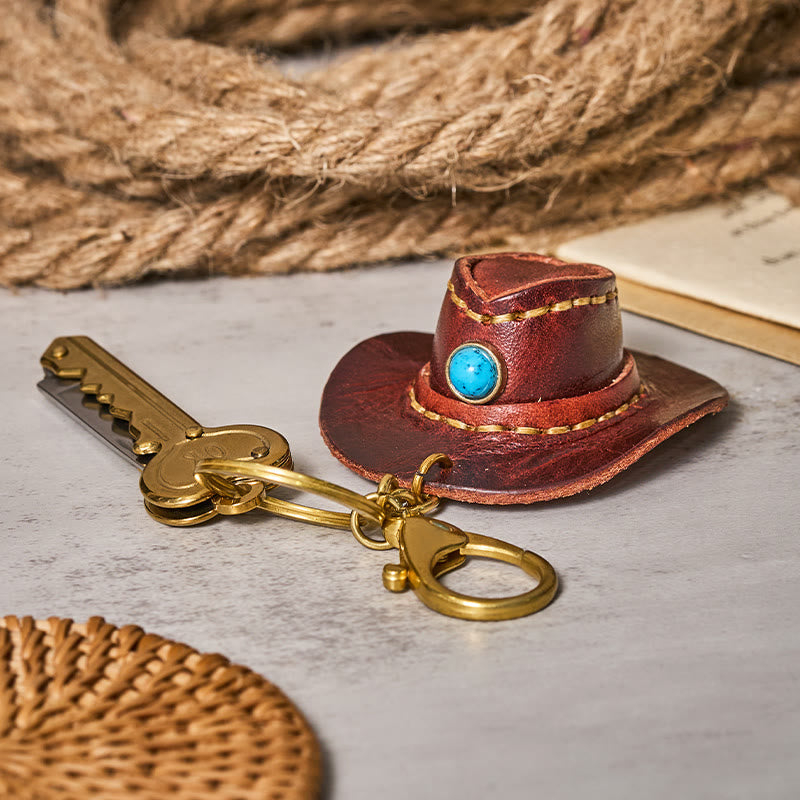 Western Retro Cowboy Hat Pendant Folding Knife Keychain - image 4