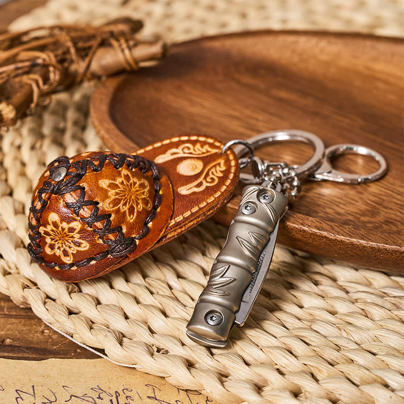 Western Silver Folding Knife Cowboy Hat Pendant Keychain - image 7