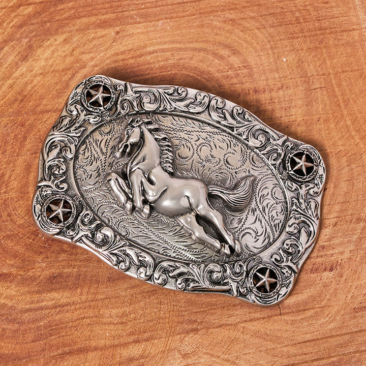 Men's Silver Galloping Horse & Stars Buckle Leather Belt - image 1