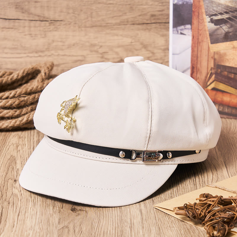 Women's Retro Metal Buckle Golden Pegasus Beret Hat - image 1