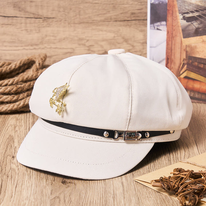 Women's Retro Metal Buckle Golden Pegasus Beret Hat - image 1