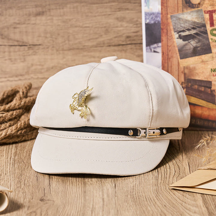 Women's Retro Metal Buckle Golden Pegasus Beret Hat - Beige - Adjustable (21 1/4"-23 1/4") - image 0