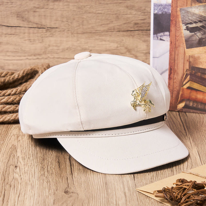 Women's Retro Metal Buckle Golden Pegasus Beret Hat - image 3