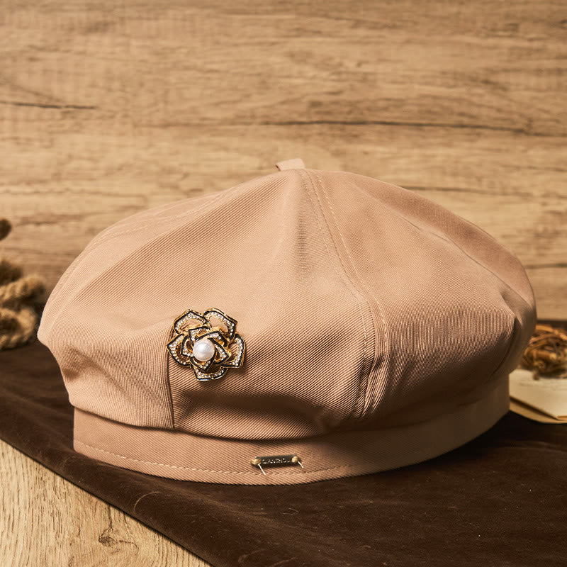 Women's Retro Black Rose Pearl Summer Beret Hat - image 2