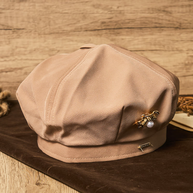 Women's Retro Black Rose Pearl Summer Beret Hat - image 4