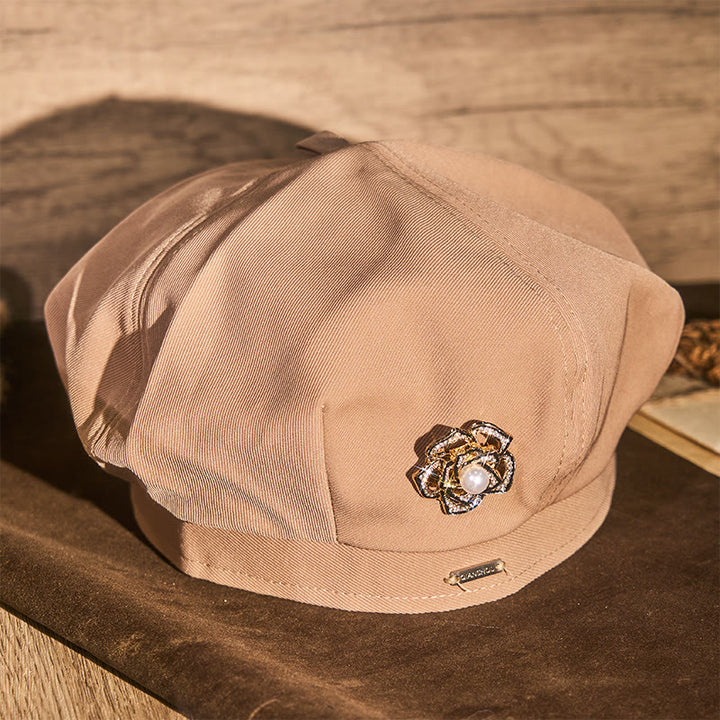 Women's Retro Black Rose Pearl Summer Beret Hat - image 3