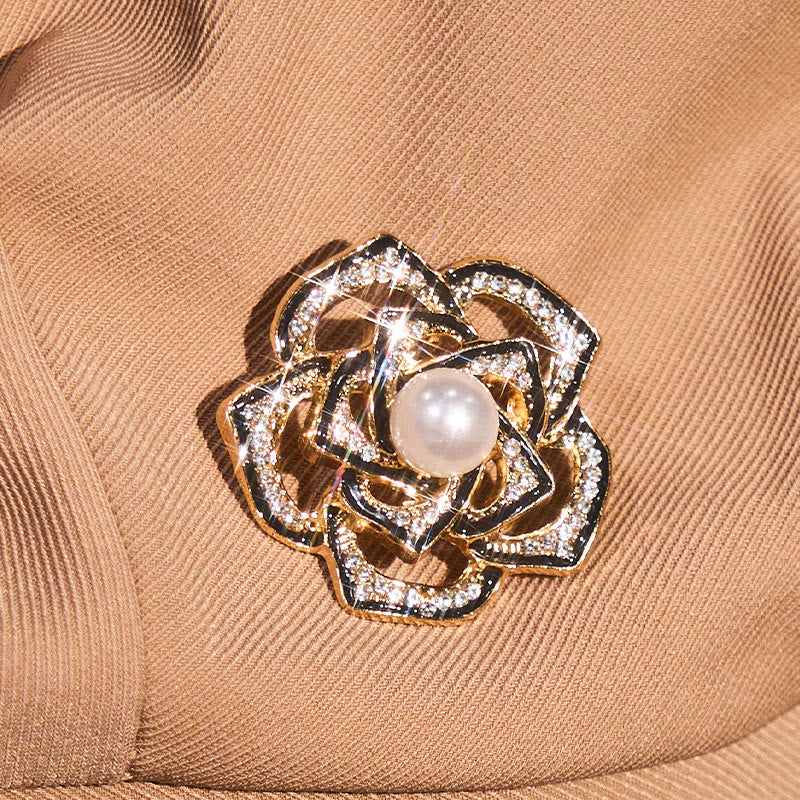 Women's Retro Black Rose Pearl Summer Beret Hat - image 1