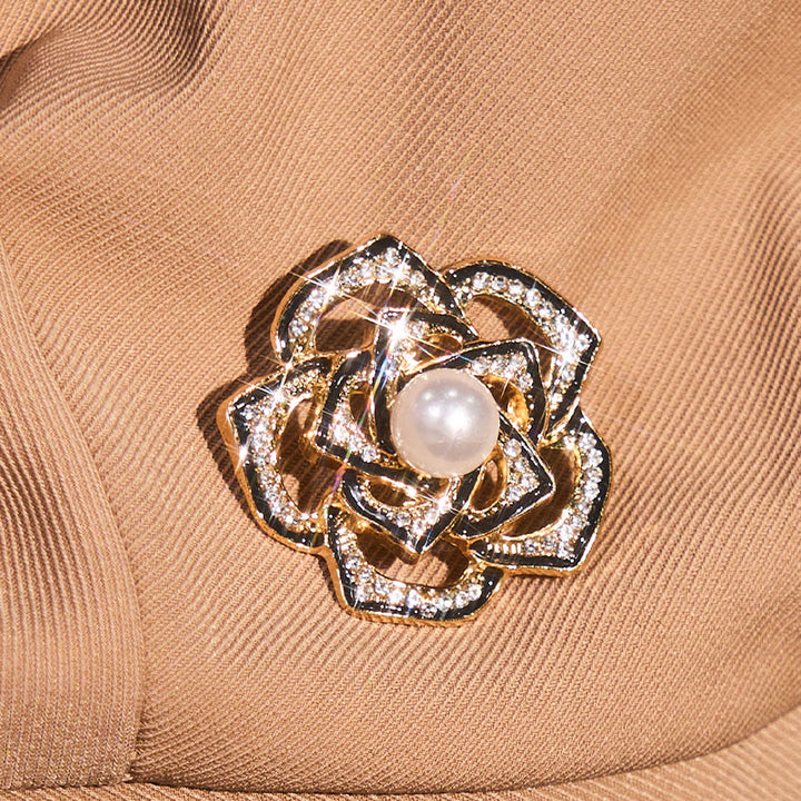 Women's Retro Black Rose Pearl Summer Beret Hat - image 1