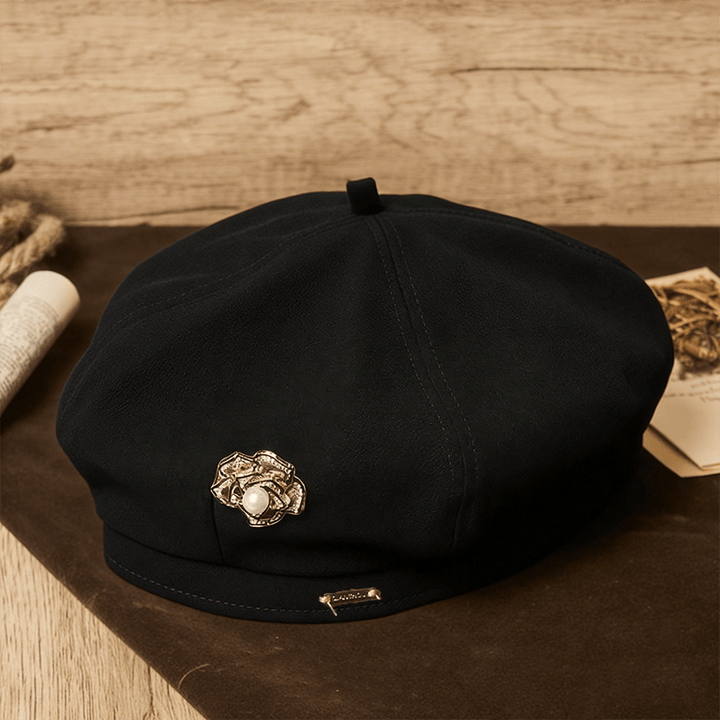 Women's Retro Black Rose Pearl Summer Beret Hat - Black - Adjustable (21 5/8"-23 1/4") - image 6