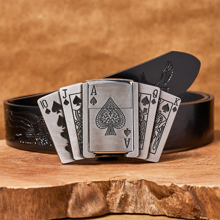 Men's DIY Poker Flush Leather Belt with Hidden Lighter - Poker - Black Embossed Eagle Belt - 42 - image 5