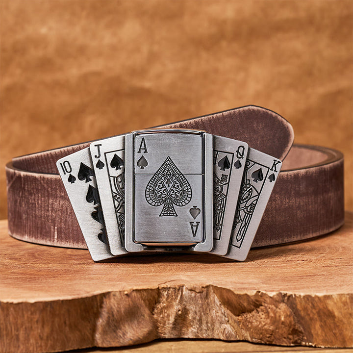Men's DIY Poker Flush Leather Belt with Hidden Lighter - Poker - Brown Distressed Belt - 42 - image 8