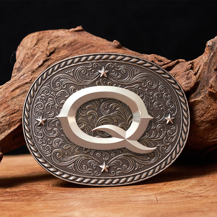 Men's Timeless DIY Initial Letter Silver Buckle Leather Belt - Q - Without Belt - image 18