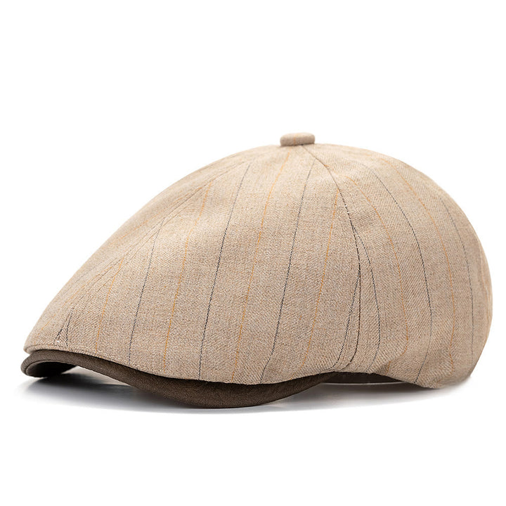 Summer Retro Striped Texture Contrast Brim Beret Hat - Beige - Adjustable(22 1/2"-24") - image 2