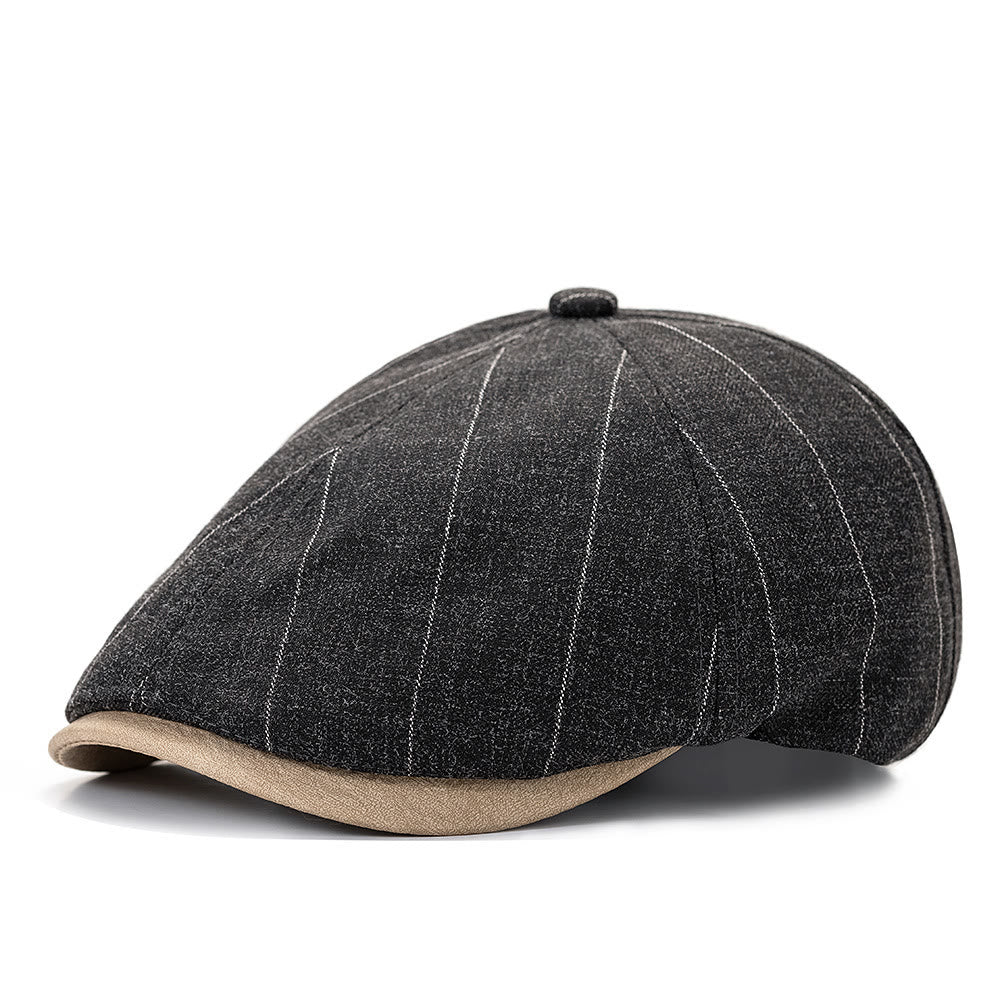 Summer Retro Striped Texture Contrast Brim Beret Hat - Dark Grey - Adjustable(22 1/2"-24") - image 3